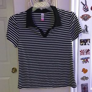 Striped, collared V-neck tee